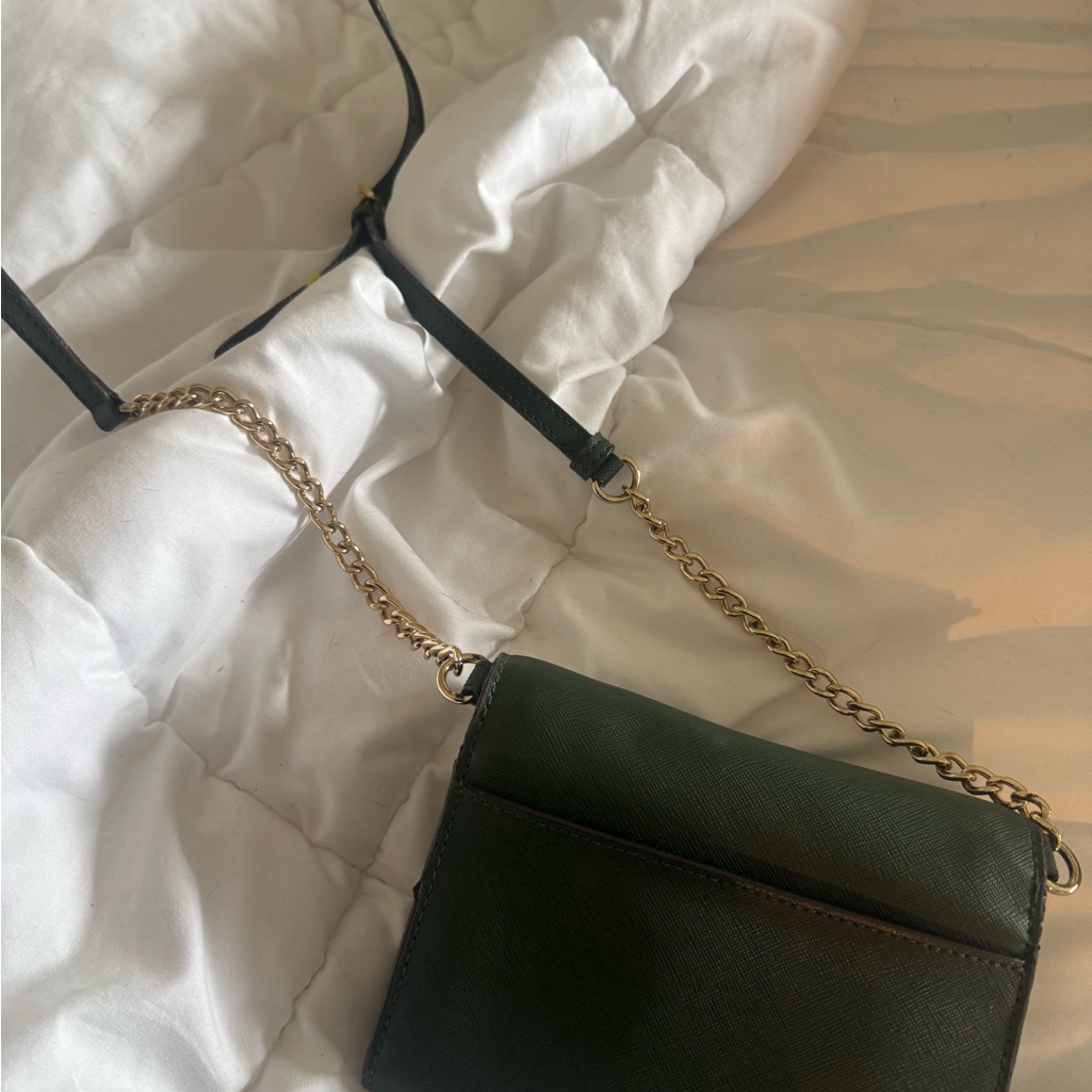 Michael Kors Dark Green Crossbody Bag With Gold Chain Michael Kors Dark Green Crossbody Bag With Gold Chain